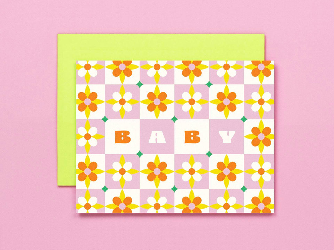 Baby Tiles • Flower Pattern New Baby Card