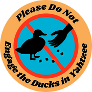 Please Do Not Engage The Ducks In Yahtzee Laptop Sticker: Header tags w/ cellophane baggies