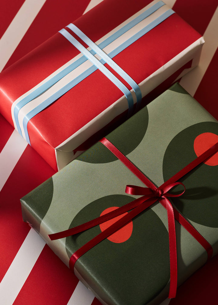 Olive and Red Stripe Double Sided Gift Wrap | Set of 3 Sheets