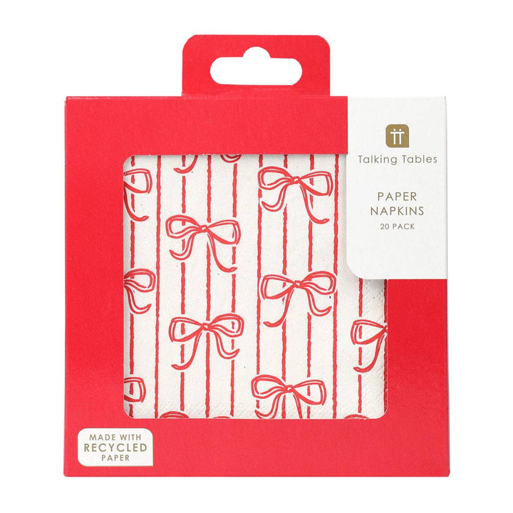 Bow Christmas Paper Napkins 20 Pack