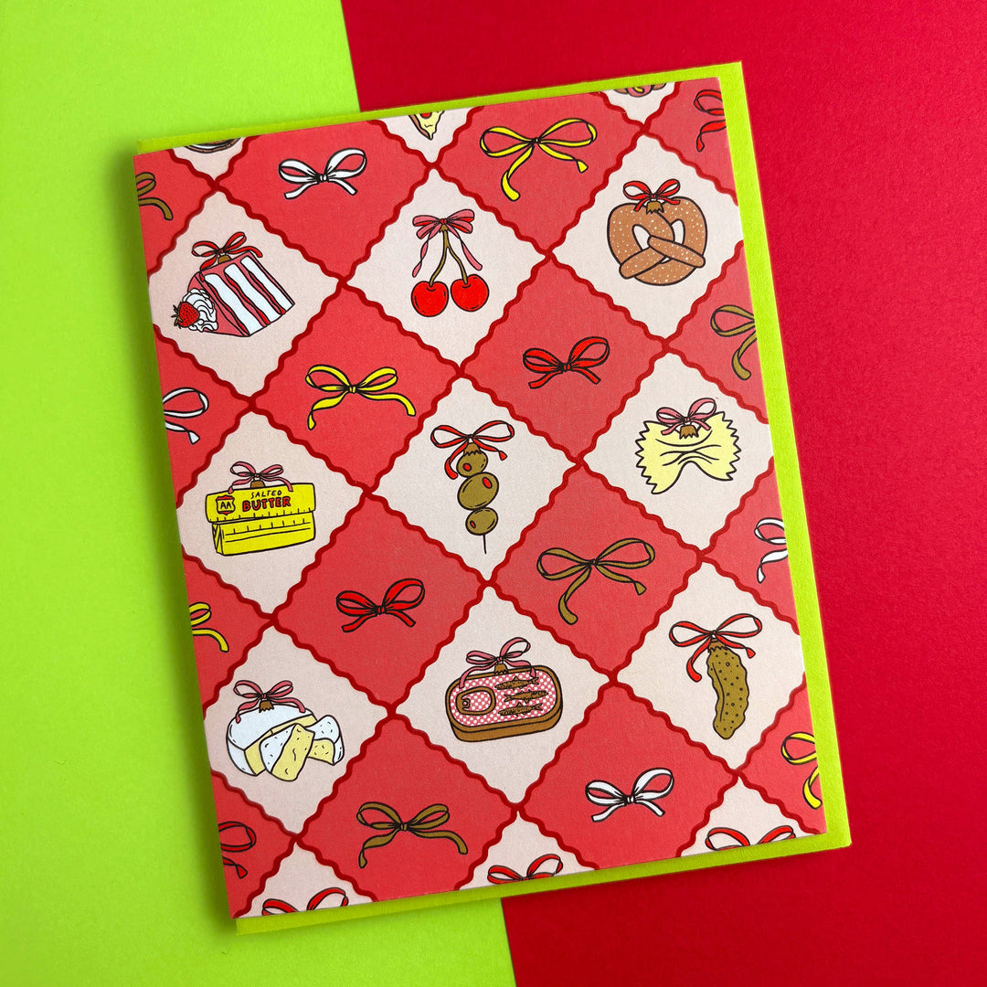 Food Ornaments & Bows Holiday Card: Single card