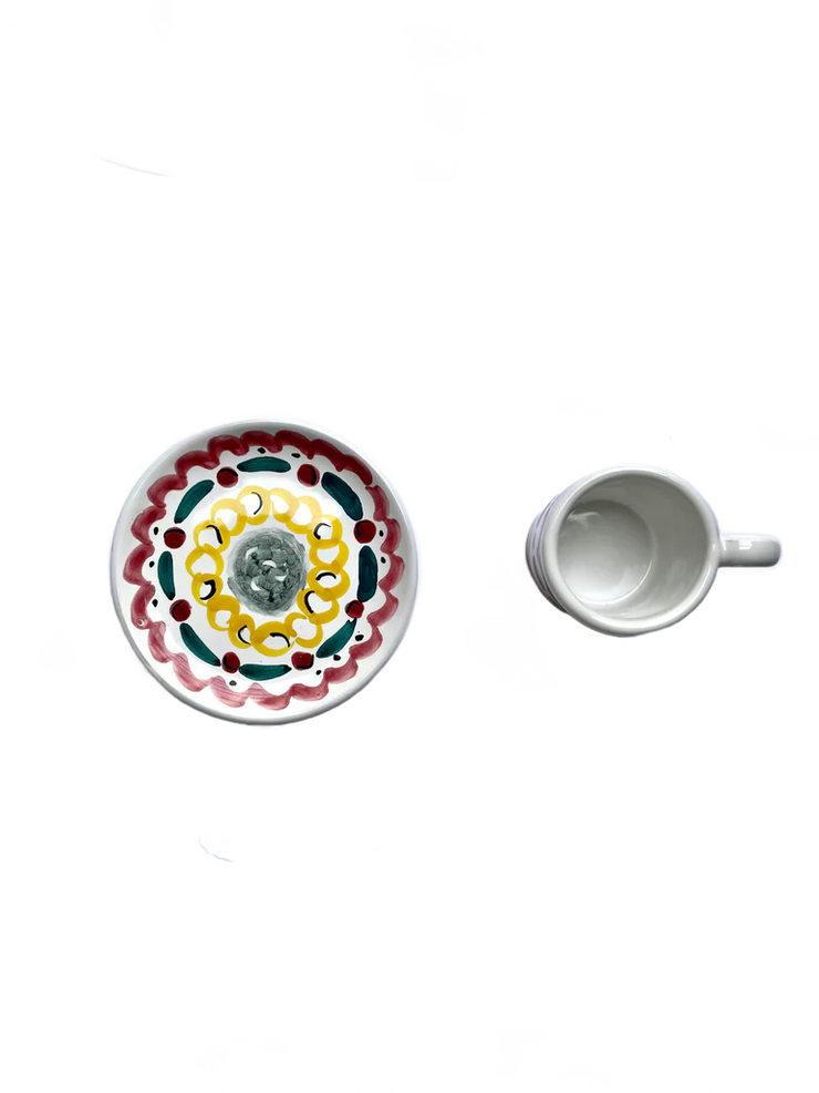 Red & Green Dash Ceramic Coffee Cup & Saucer