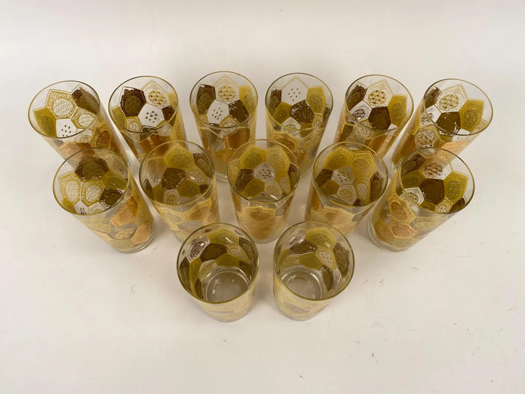 Gilt Pineapple Highball Glasses by Cera, Set of 11
