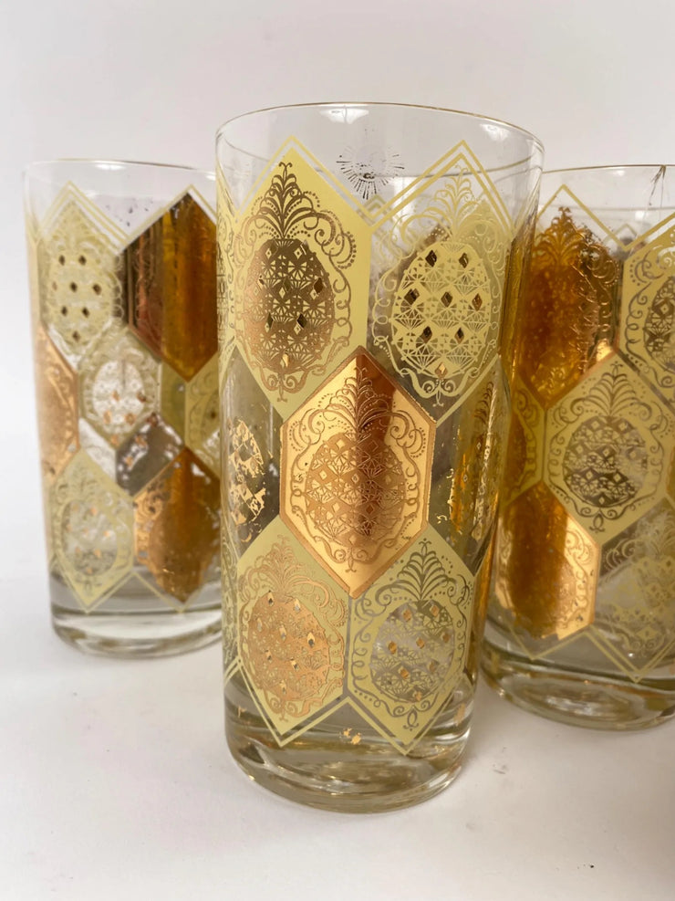 Gilt Pineapple Highball Glasses by Cera, Set of 11