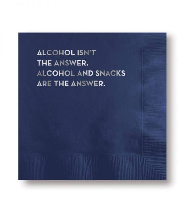 “The Answer” Cocktail Napkins (Dark Blue With Silver Foil)