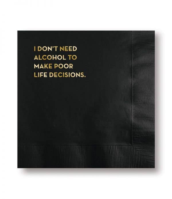 Life Decisions Cocktail Napkins (Black With Gold Foil)