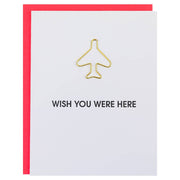 Wish You Were Here Airplane Paperclip Letterpress Card