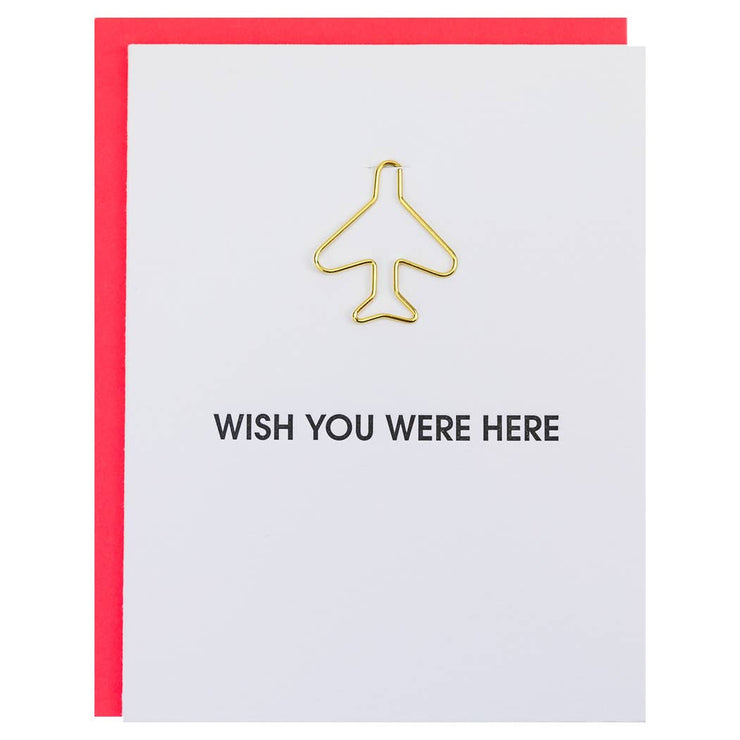 Wish You Were Here Airplane Paperclip Letterpress Card