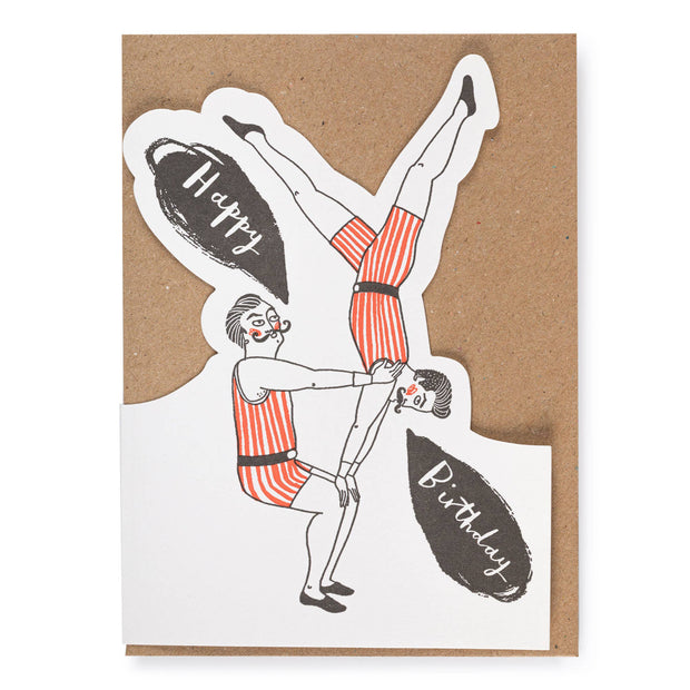 Happy Birthday Acrobats Cutout Greeting Card