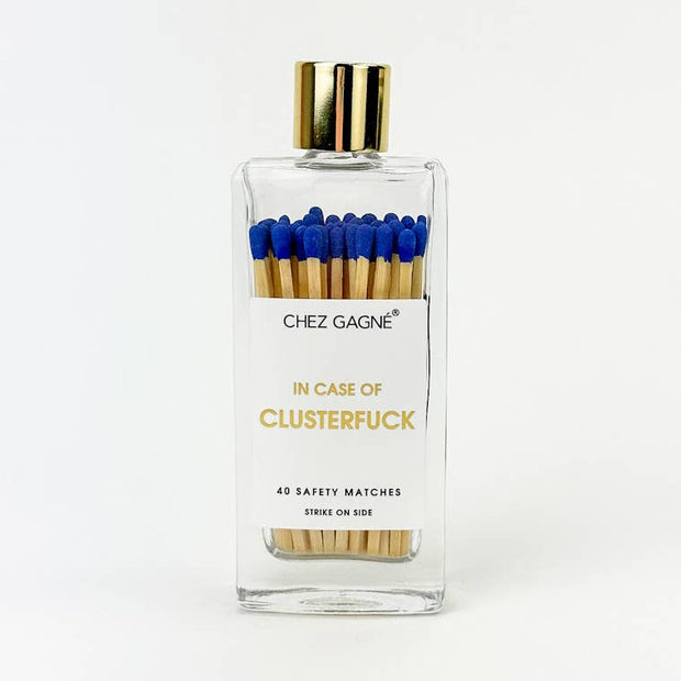 In Case of Clusterfuck -Glass Bottle Matches Royal Blue