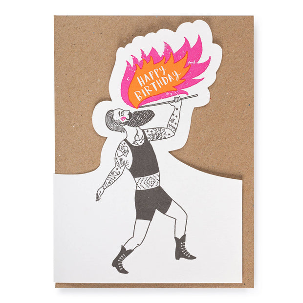 Happy Birthday Fire Breather Cut-Out Greeting Card