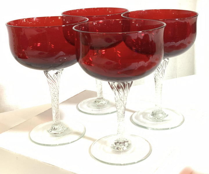 HAND FORMED CRANBERRY CRYSTAL STEMWARE SET