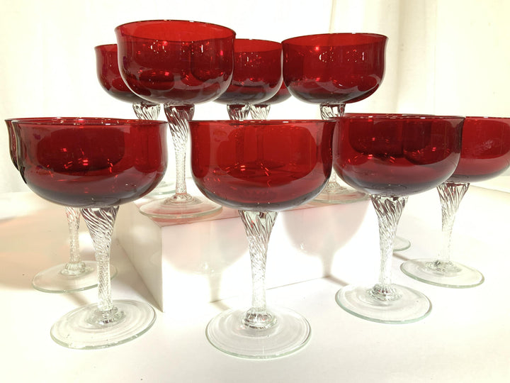 HAND FORMED CRANBERRY CRYSTAL STEMWARE SET