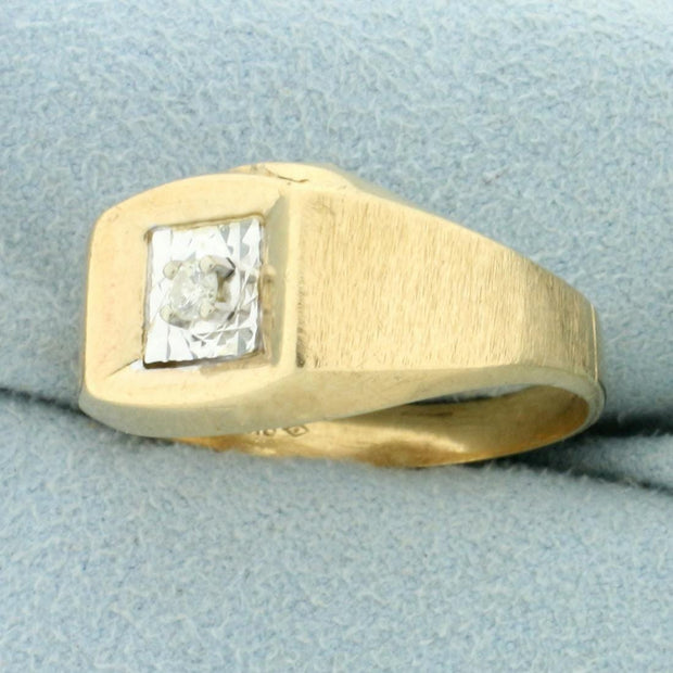 Mens Diamond Solitaire Ring in 10K Yellow and White
