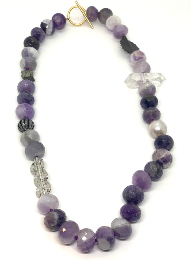 Amethyst Gone Tribal Diamond Accent Necklace