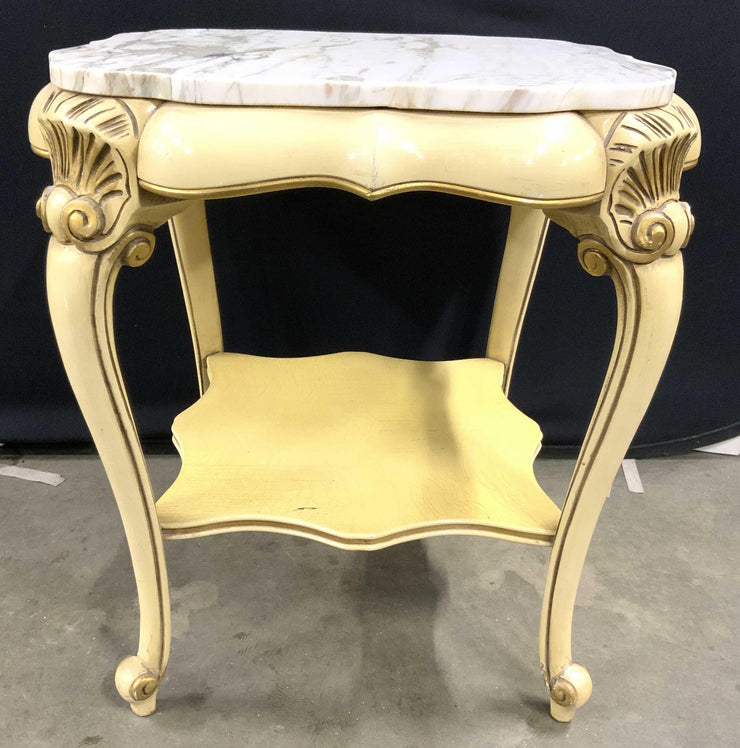 A Pair of Louis XV Marble Top Carved Wooden Side Tables