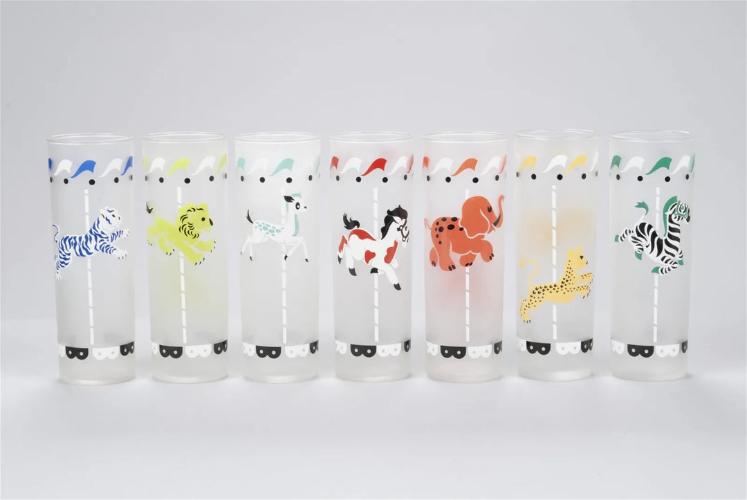 Carousel Animals Highball Cocktail Glasses Set (Set of 7)
