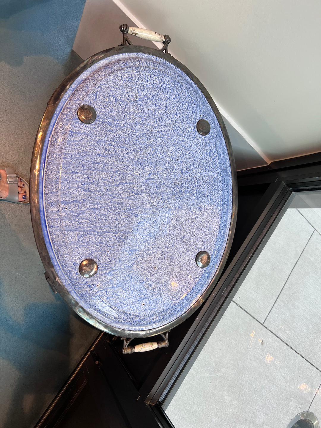 Enamel Peacock Tray w Black Base