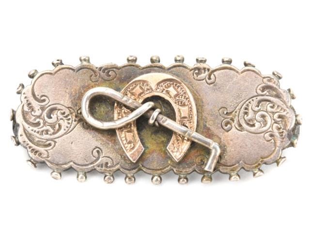 Antique 19th C English Sterling & Gold Brooch